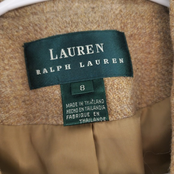 Lauren Ralph Lauren 8 | Tan Wool Tweed Crest Button Blazer Jacket Womens - Picture 4 of 6